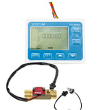 Liquid Flow Meter with YF-B7 Hall Water Flow Sensor Brass 1-25L/min, DC 24V Turbine Flowmeter with Temperature Sensor