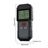 Detailed dimensions of the portable EMF detector, highlighting its compact size for easy handling.