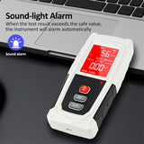 Close-up of the EMF meter's screen showing electric field and magnetic field readings with units.