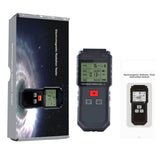 The complete package of the EMF meter, including the device, user manual, and retail box.
