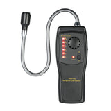 Close-up view of the halogen leak detector's flexible probe tip and the clear LED indicator lights.