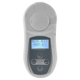 Angled view of the digital salinity meter highlighting the control buttons and compact design.