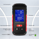 A diagram of the EMF meter showing its features, including the LCD display, control buttons, and sensor area.
