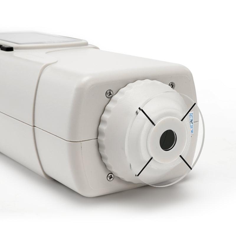 Close-up of the NR60CP colorimeter's switchable 4mm and 8mm measuring apertures.