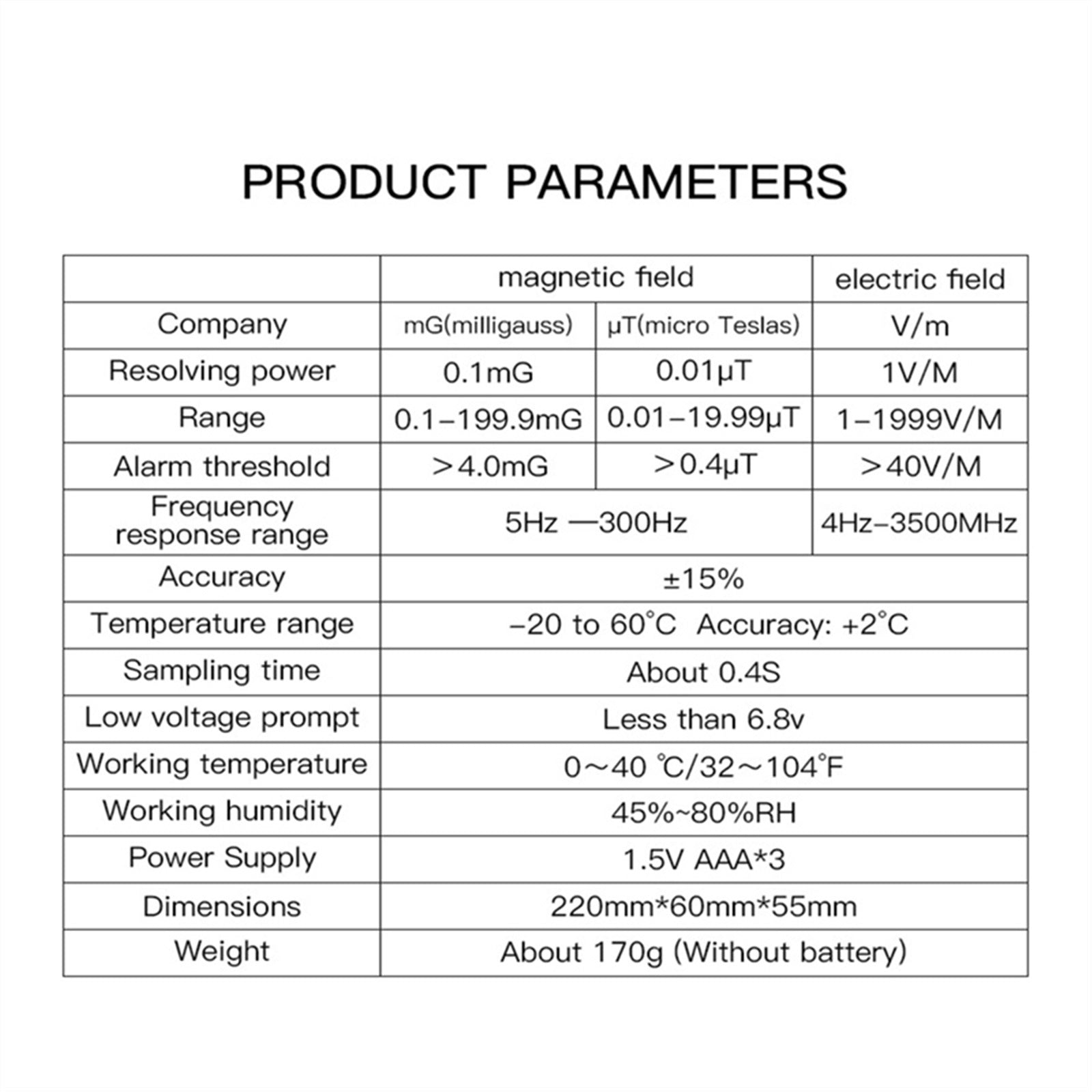 EMF Meter Geiger Counter Radiation Dosimeter Rpoduct Rarameters