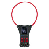 Front view of the ETCR7350 flexible clamp power meter showing the digital display and control buttons.