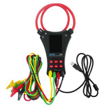ETCR7350 power meter with its flexible Rogowski coil clamp demonstrated on a thick industrial cable.