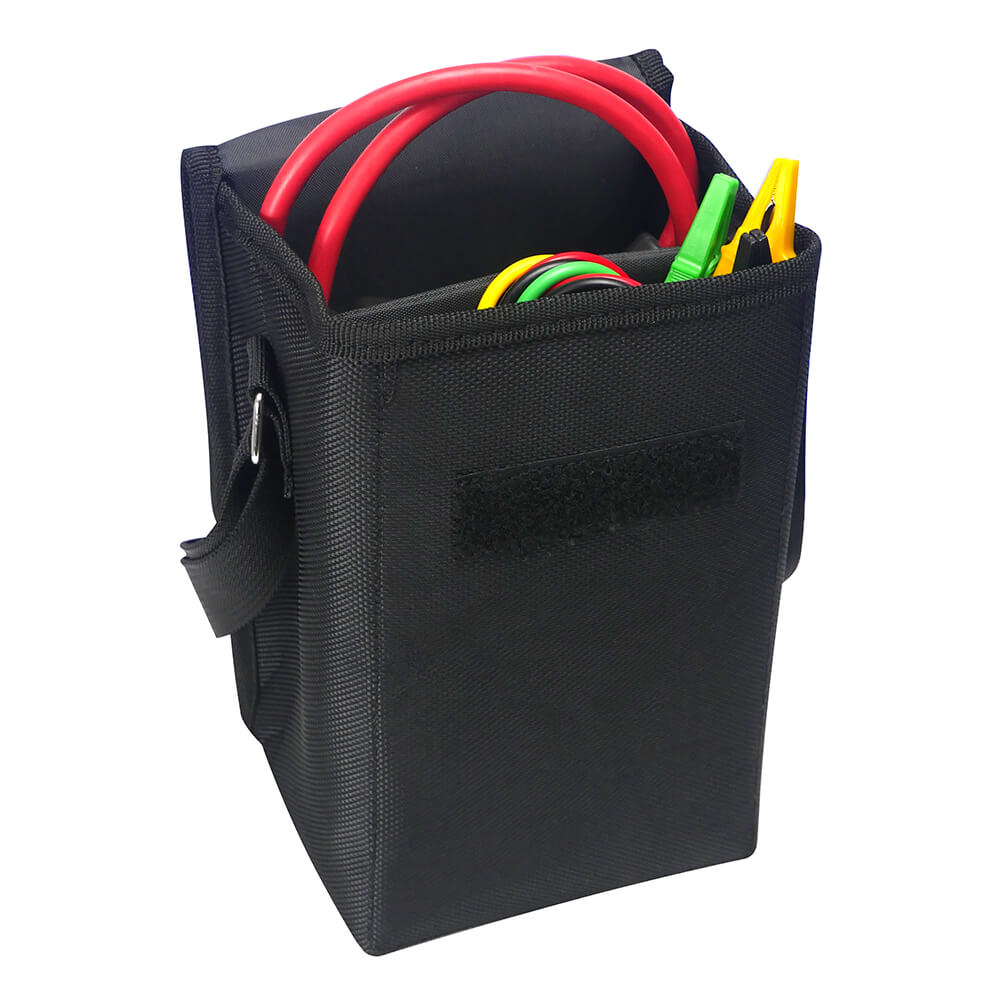 Complete kit of the ETCR7350 including the meter, four test wires, USB cable, and carrying case.
