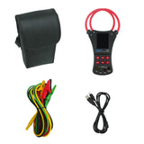 Complete kit of the ETCR7350 including the meter, four test wires, USB cable, and carrying case.