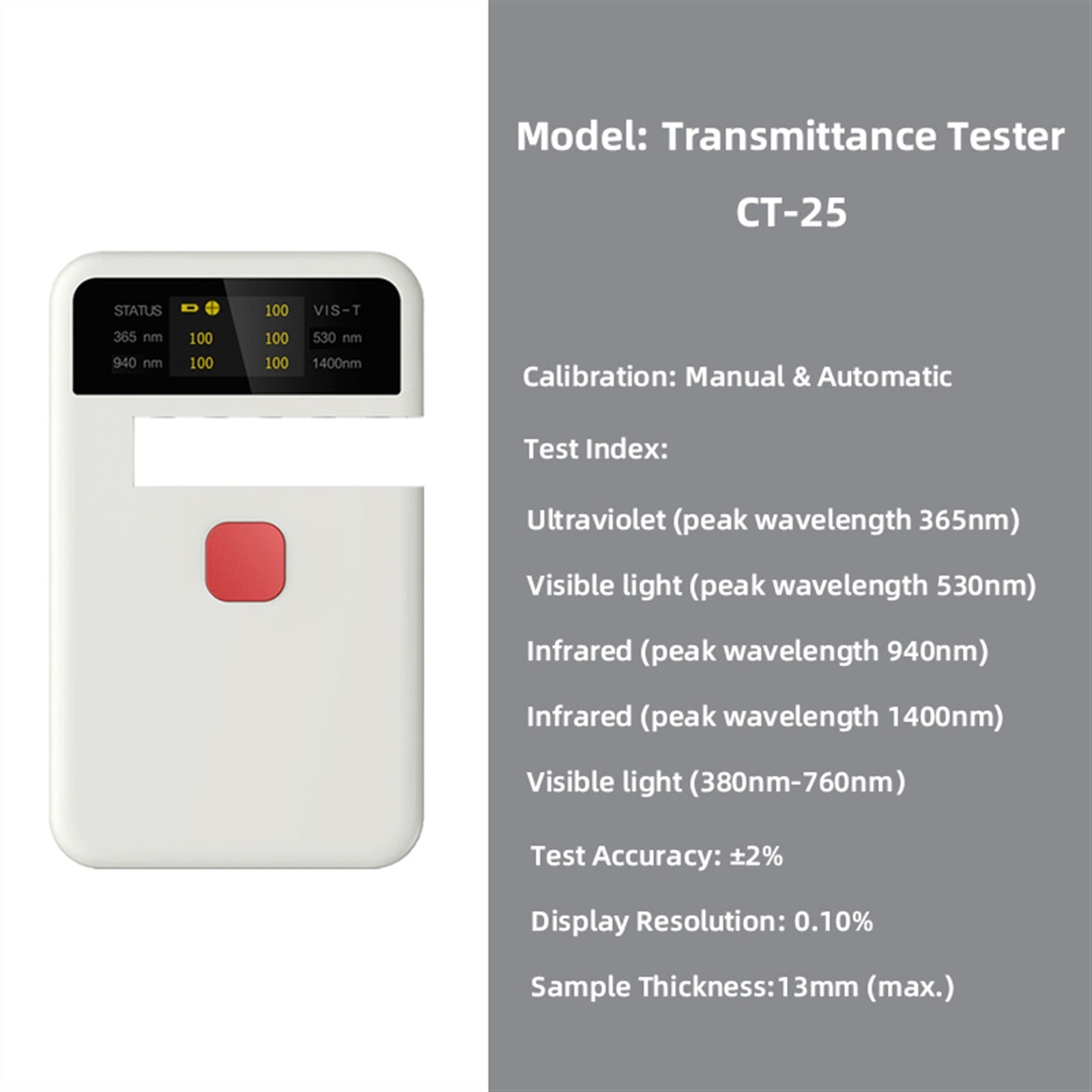 Portable Transmittance Tester CT-25,UV VL IR Trans