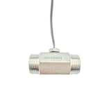 Angled view of the durable stainless steel G1/2'' liquid flow sensor, highlighting its male thread connection.