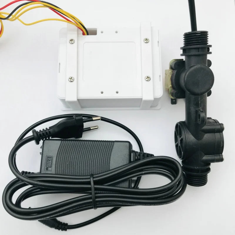 The G1/2-inch hall effect flow sensor and integrated solenoid valve for precise water control.