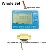 The complete package contents including the digital display, brass sensor, and user manual.