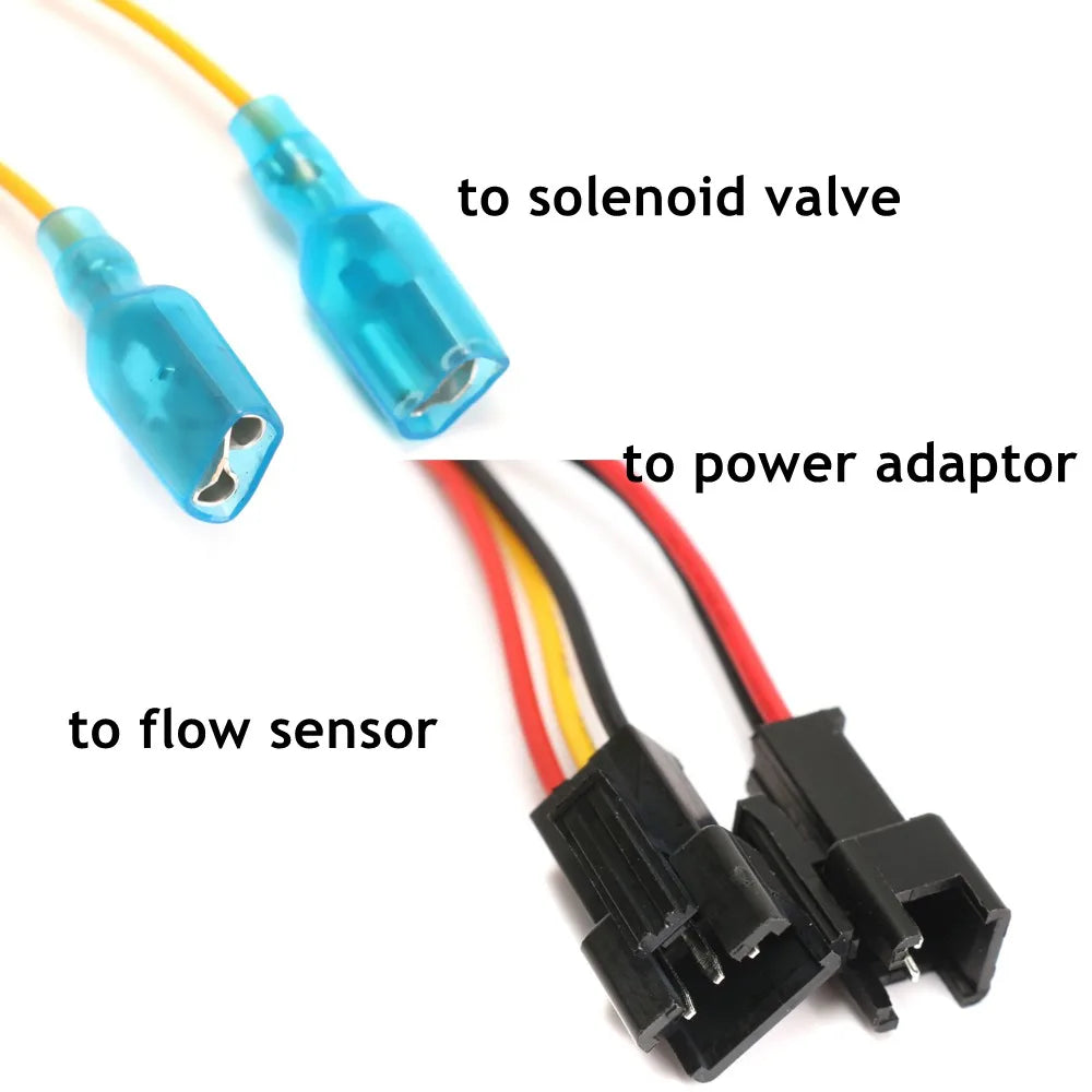 Complete kit of the digital flow meter totalizer, including the display, sensor, and wiring.