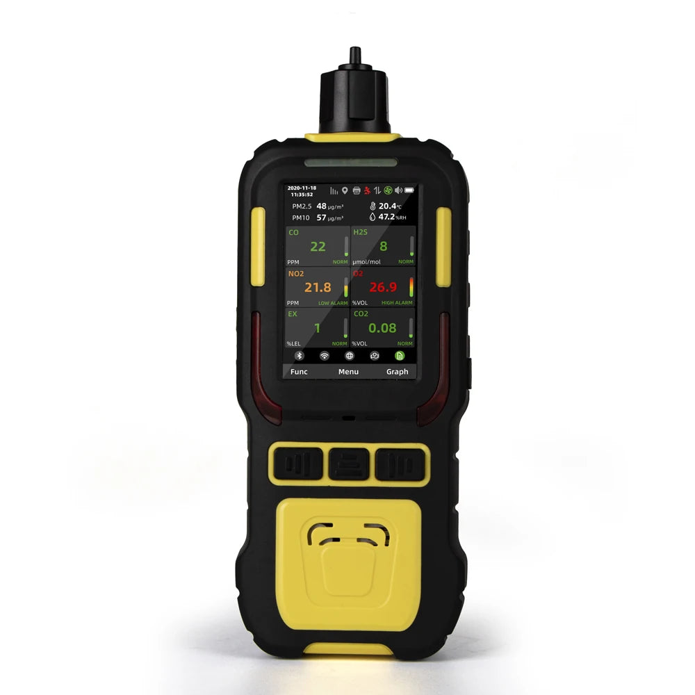 Fortschrittlicher tragbarer Mehrgasdetektor mit eingebauter Pumpe misst CO, NO2, O2, SO2