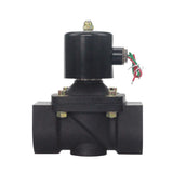 Detailed shot of the black plastic solenoid valve included with the flow meter controller kit.