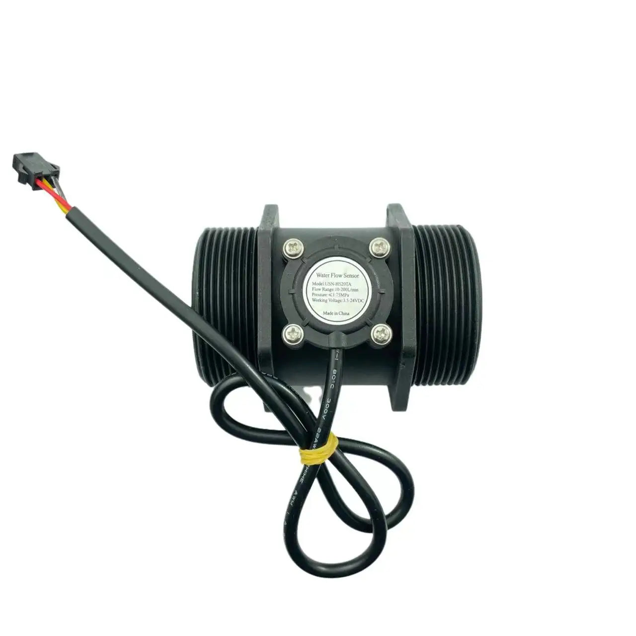 The plastic G2" flow sensor shown from a different angle to highlight its BSPP female connection threads.