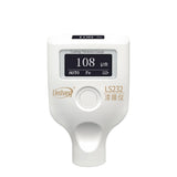 Close-up of the LS232 paint thickness meter showing the dual OLED screens with readings.
