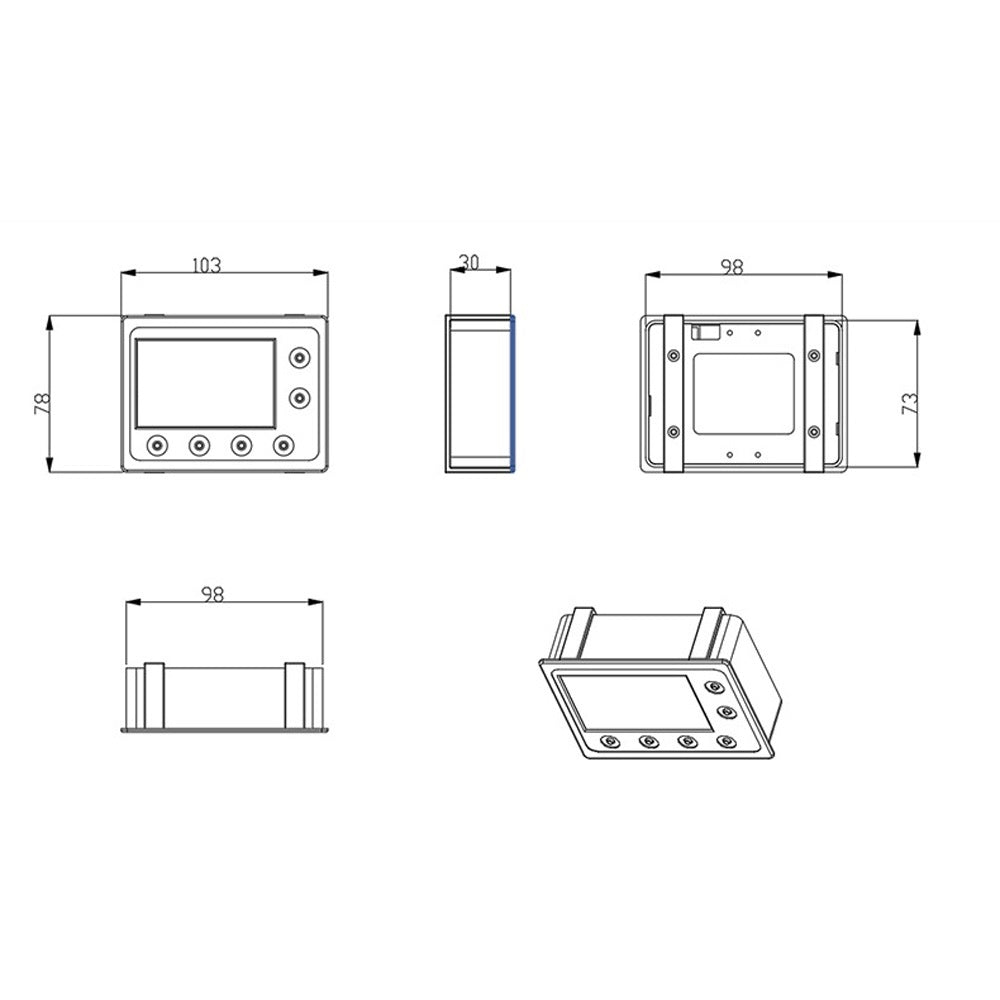 Technical diagram of the US211M Digital Flow Meter with precise dimensions (103 x 80 x 35 mm).