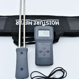 The complete set of the sawdust moisture meter, including the meter, probe, and carrying case.