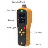 Portable pump 4 gas monitor display alarms controls and sampling pump