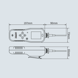 Portable pump 4 gas monitor body and sampling probe dimensions